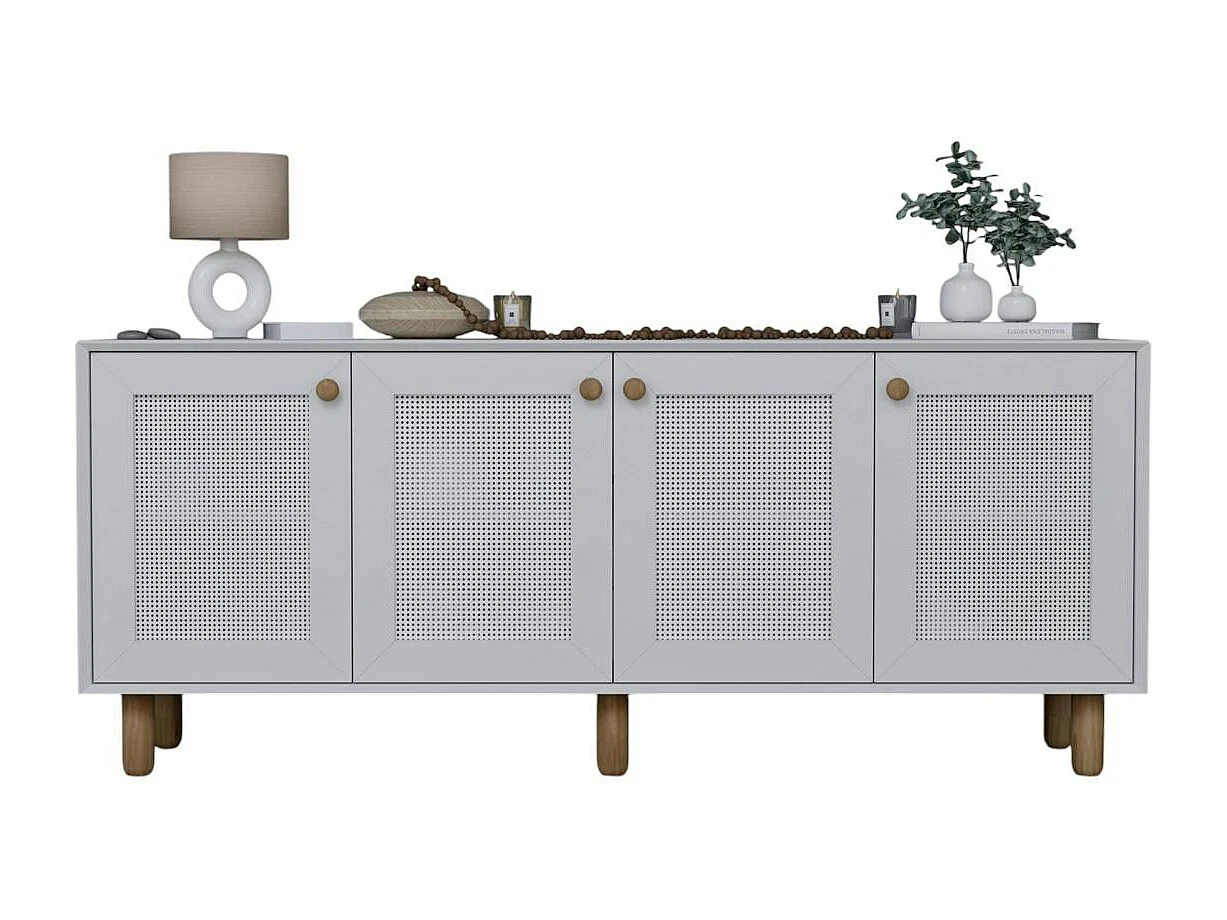 Buffet salle à manger blanc moderne, 4 portes cannage VAREN