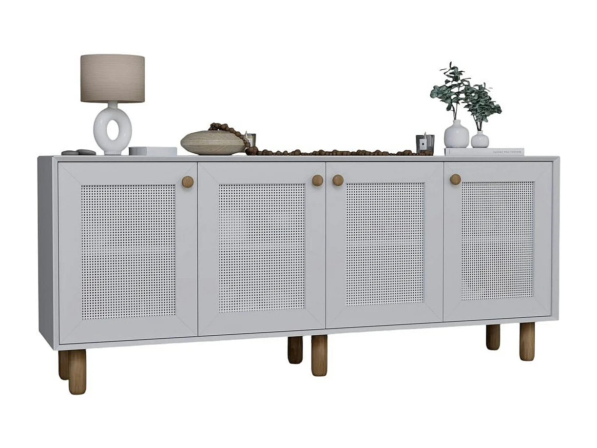 Buffet salle à manger blanc moderne, 4 portes cannage VAREN