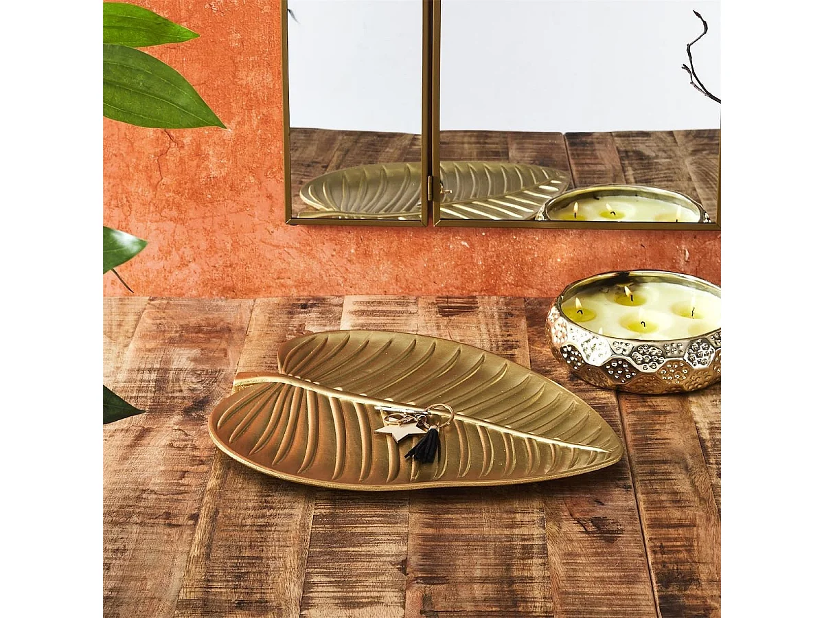 Vide-Poche en bois feuille Dorée 30,4cm