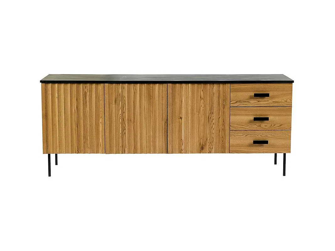 Buffet bas 3 portes en bois bicolore, façade ondulée TARAN