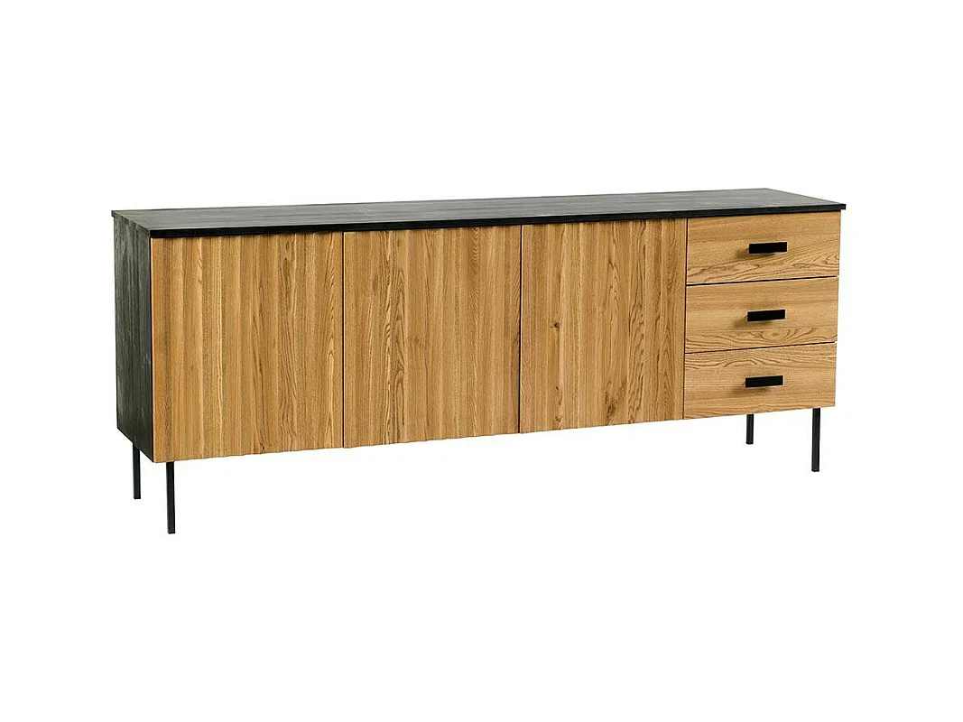 Buffet bas 3 portes en bois bicolore, façade ondulée TARAN