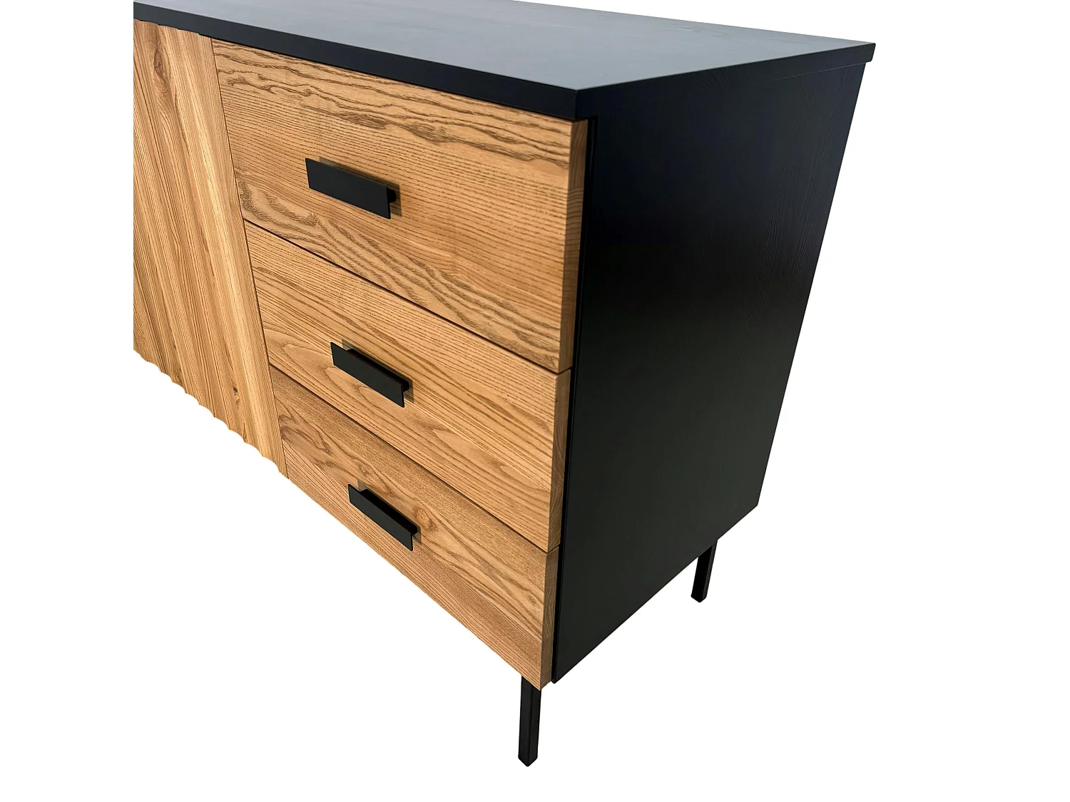 Buffet bas 3 portes en bois bicolore, façade ondulée TARAN