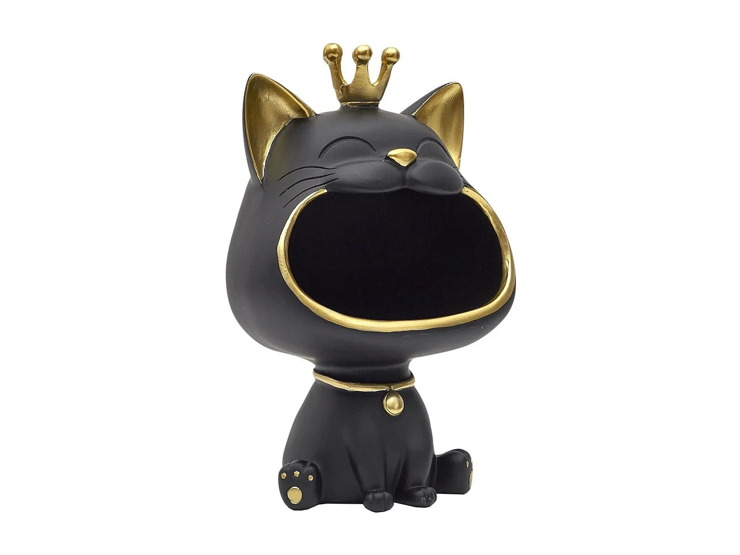 Vide-Poche chat bouche ouverte en polyrésine noir et dorée