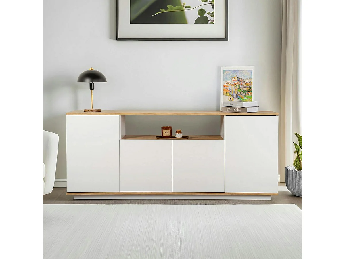 Buffet salle à manger blanc & effet bois, niche centrale MARFA