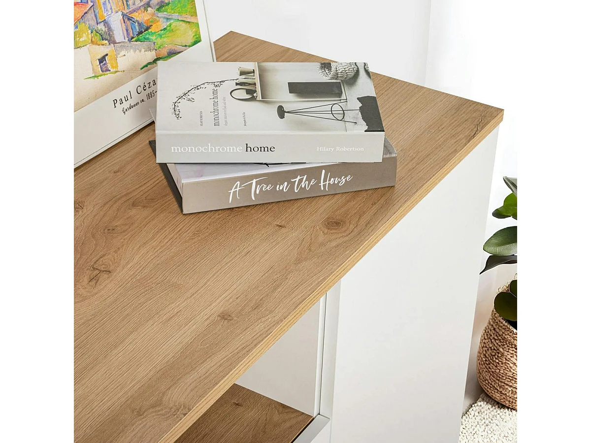 Buffet salle à manger blanc & effet bois, niche centrale MARFA