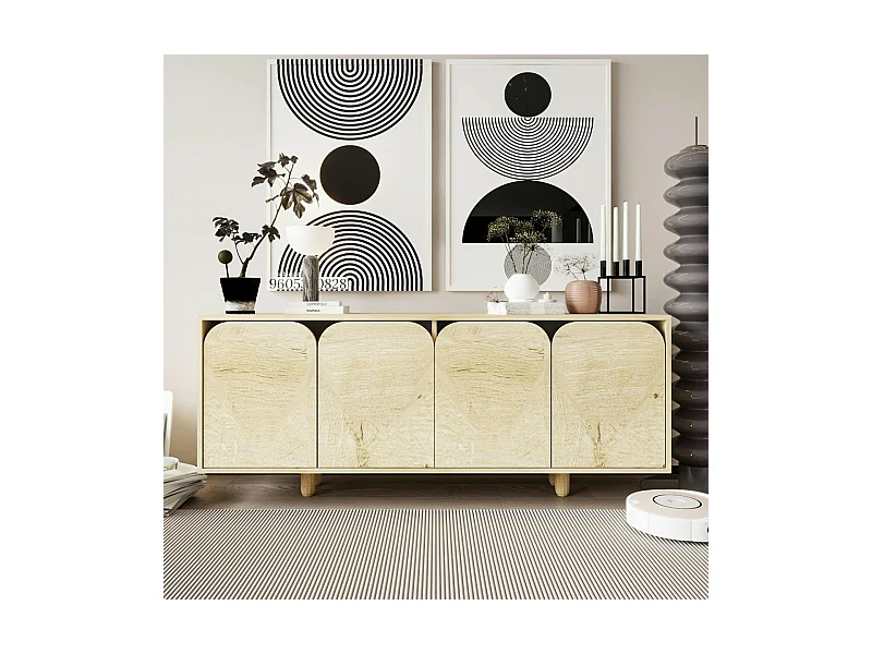 Buffet bas moderne effet bois 4 portes courbes VAREN