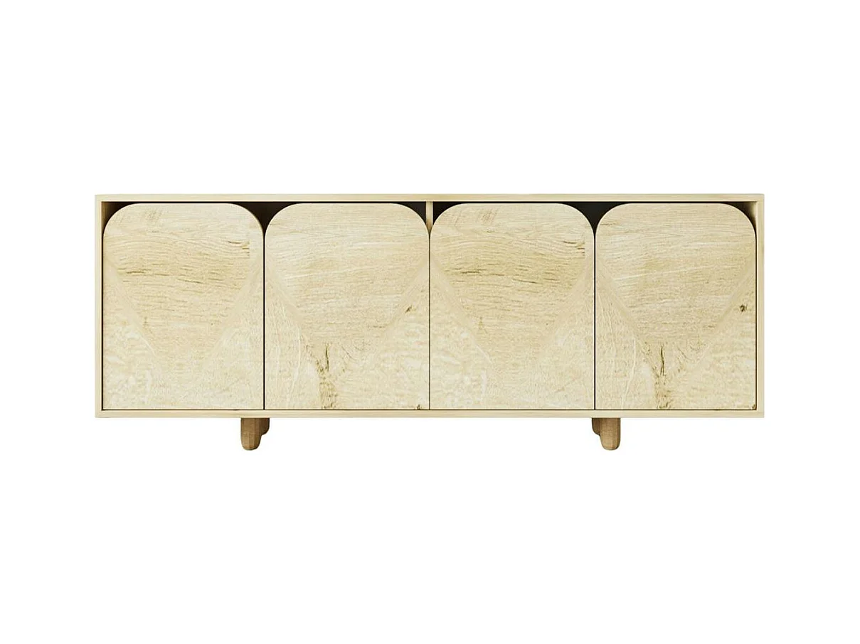 Buffet bas moderne effet bois 4 portes courbes VAREN