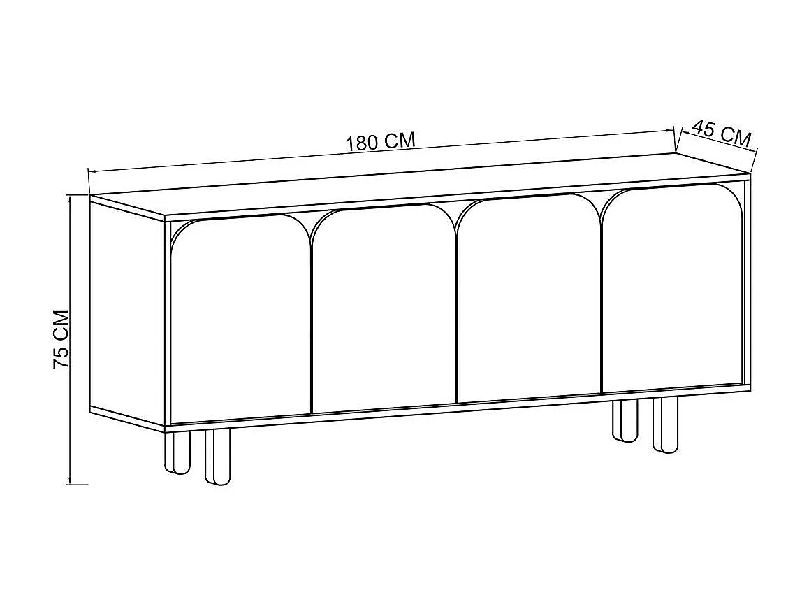 Buffet bas moderne effet bois 4 portes courbes VAREN