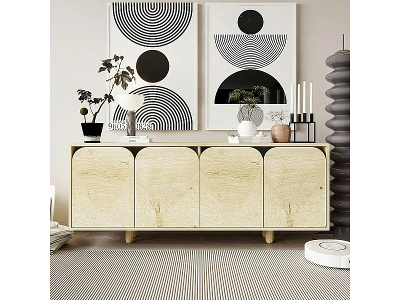 Buffet bas moderne effet bois 4 portes courbes VAREN
