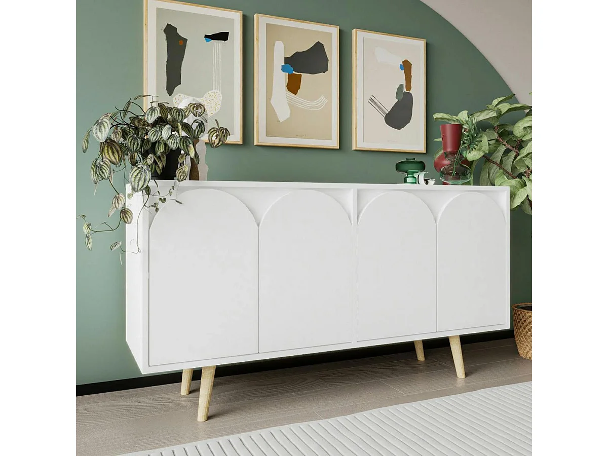 Buffet salle à manger blanc 4 portes courbes VAREN