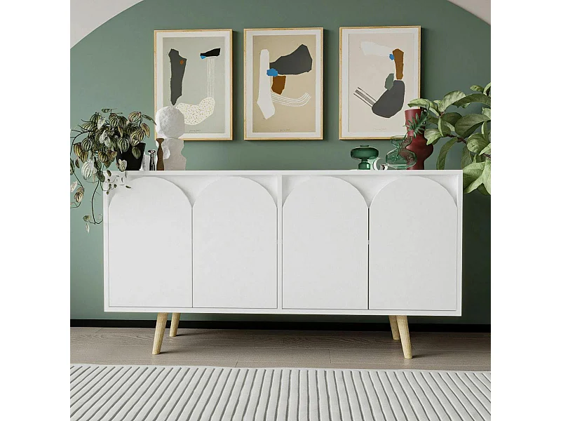 Buffet salle à manger blanc 4 portes courbes VAREN