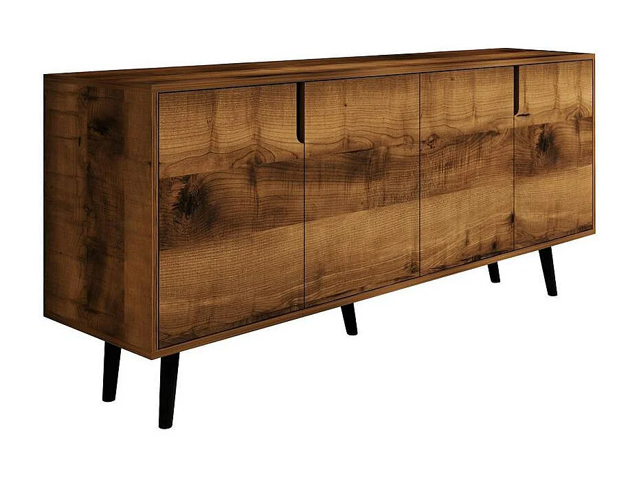 Buffet salle à manger moderne 4 portes effet noyer MARFA