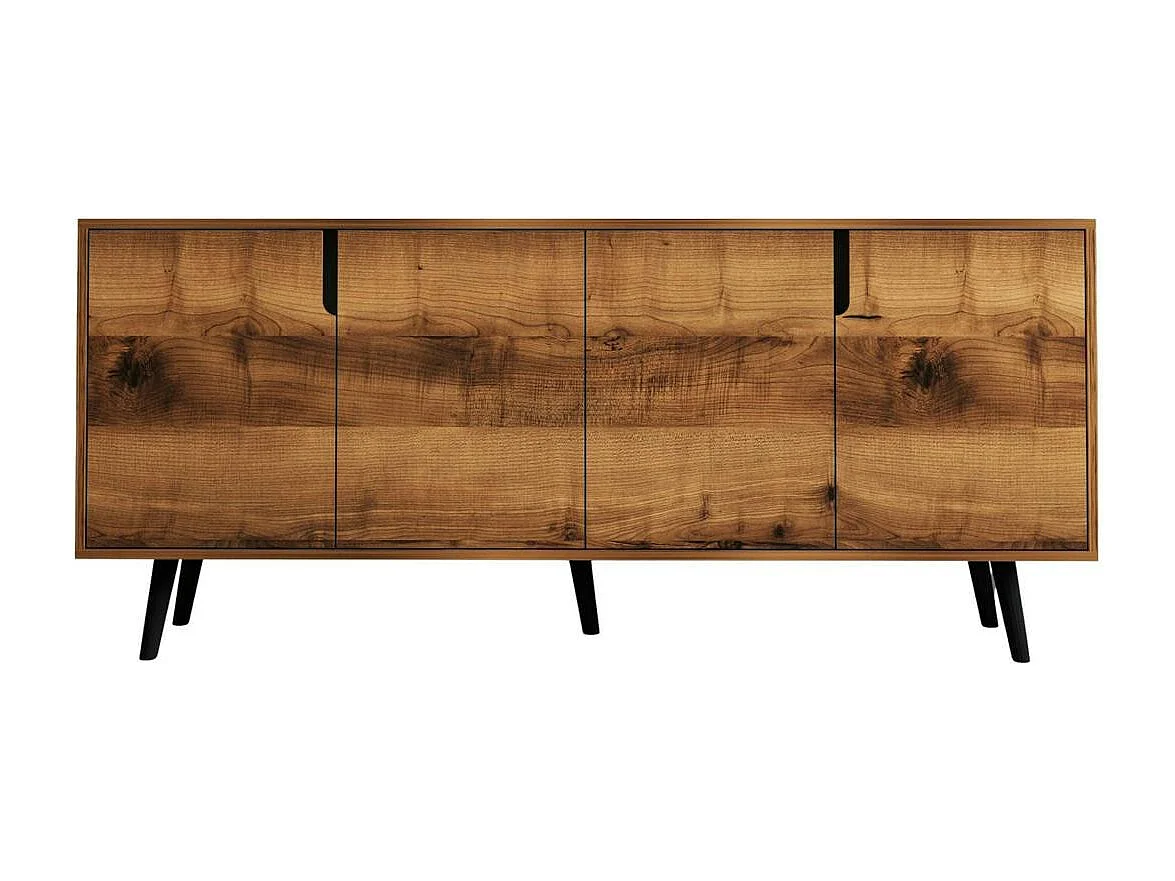 Buffet salle à manger moderne 4 portes effet noyer MARFA