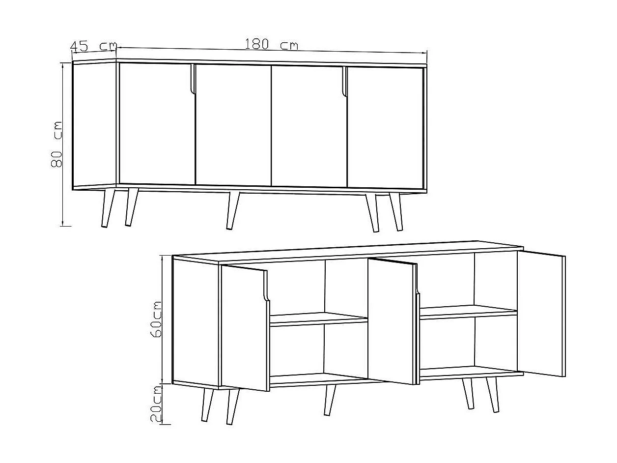 Buffet salle à manger moderne 4 portes effet noyer MARFA