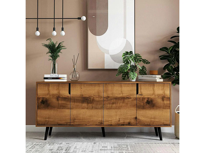 Buffet salle à manger moderne 4 portes effet noyer MARFA