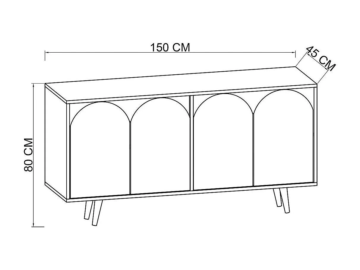 Buffet salle à manger effet bois 4 portes courbes grises VAREN