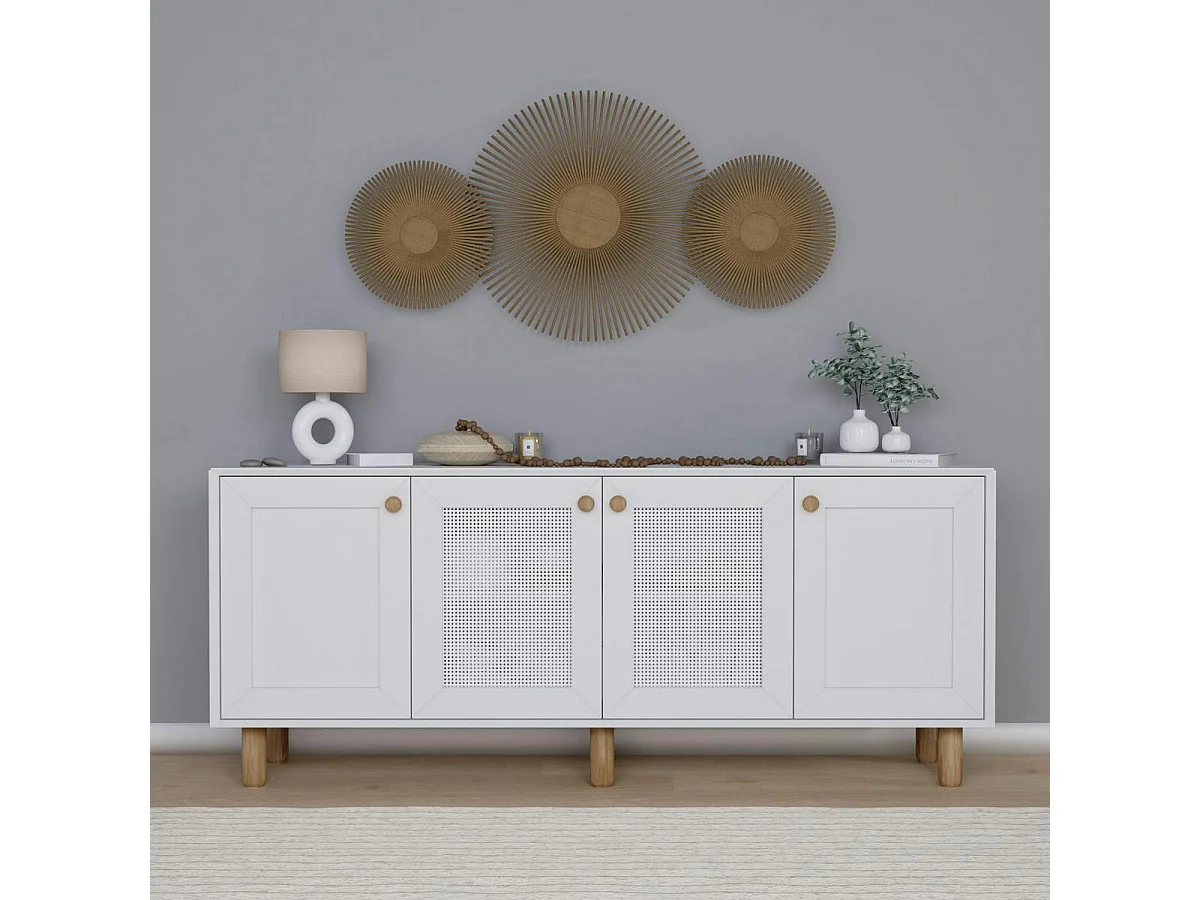 Buffet salle à manger blanc avec détail cannage VAREN