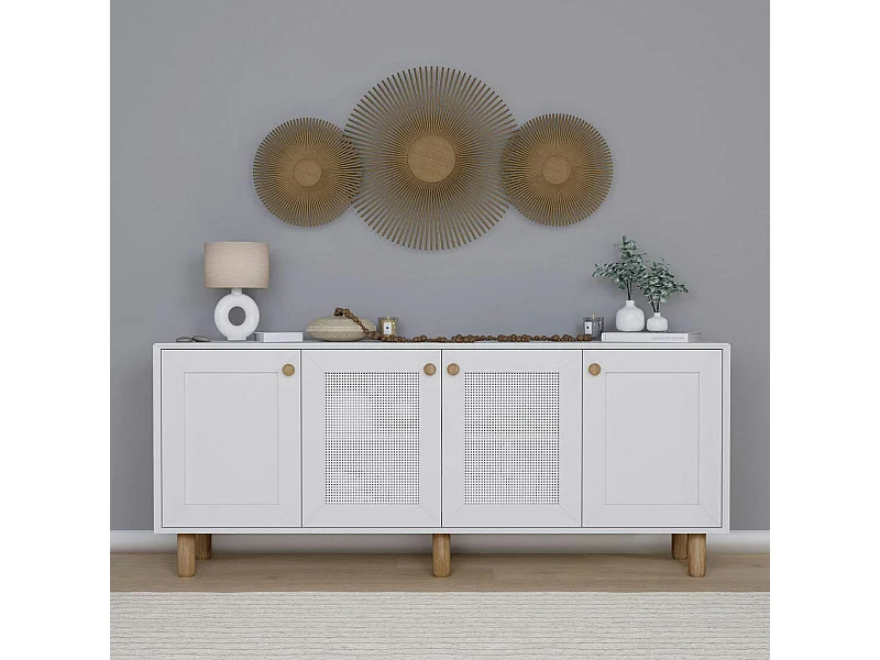 Buffet salle à manger blanc avec détail cannage VAREN