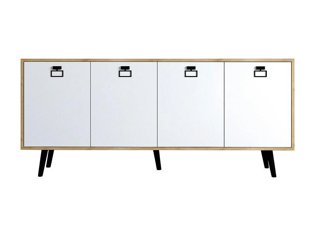 Buffet bas blanc et effet bois, poignées noires MARFA