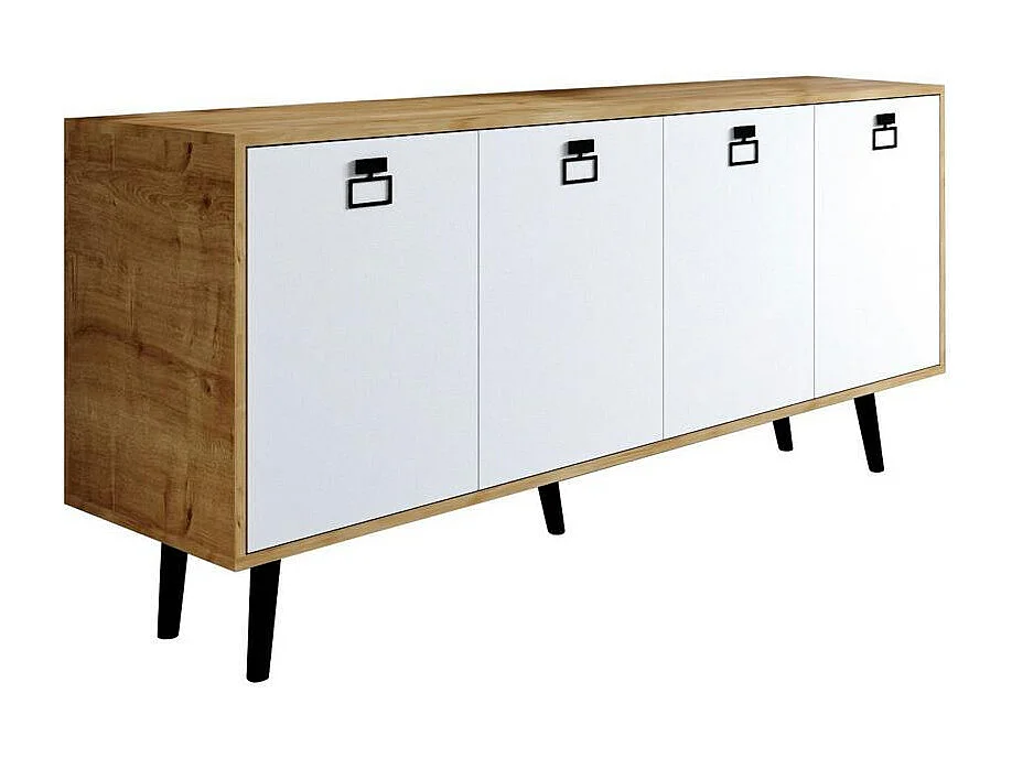 Buffet bas blanc et effet bois, poignées noires MARFA