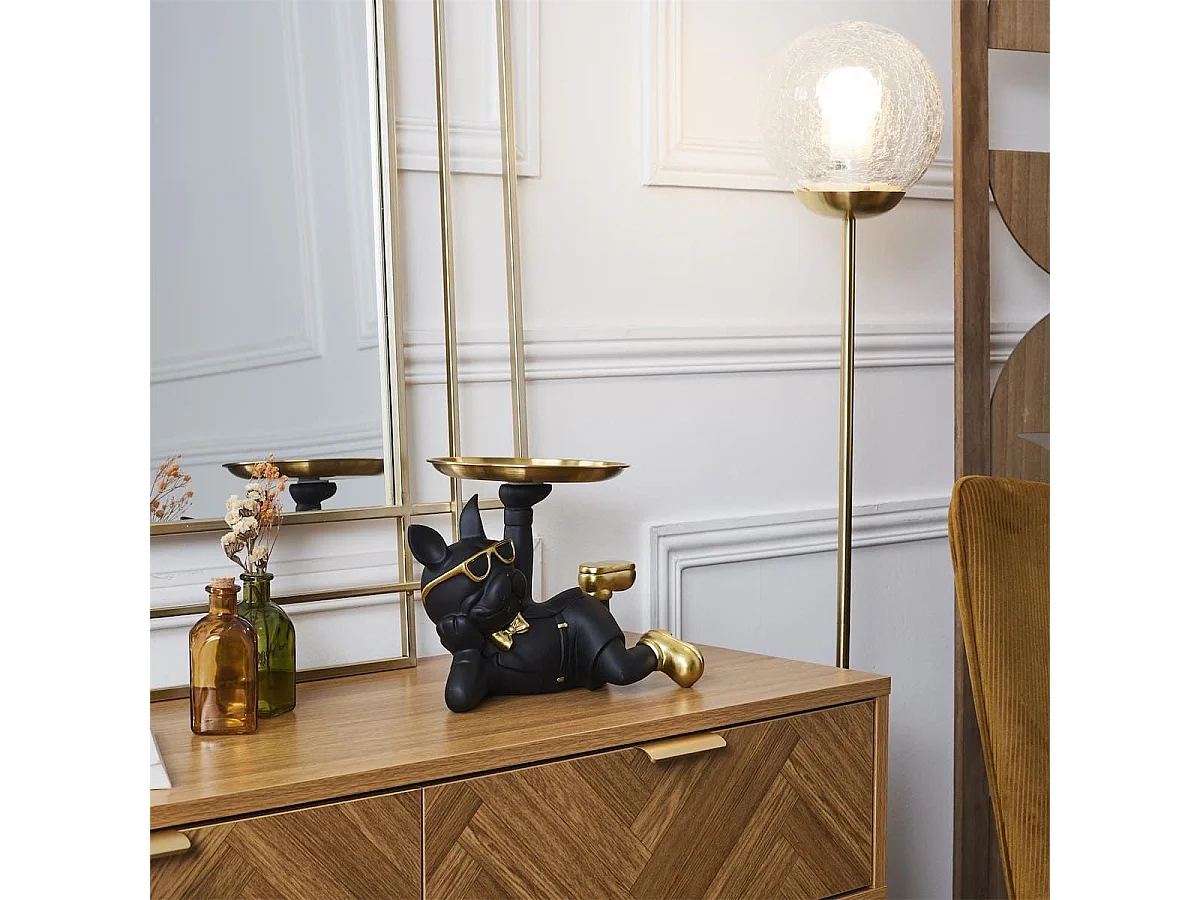 Vide-Poche bulldog couché noir et or plateau servi