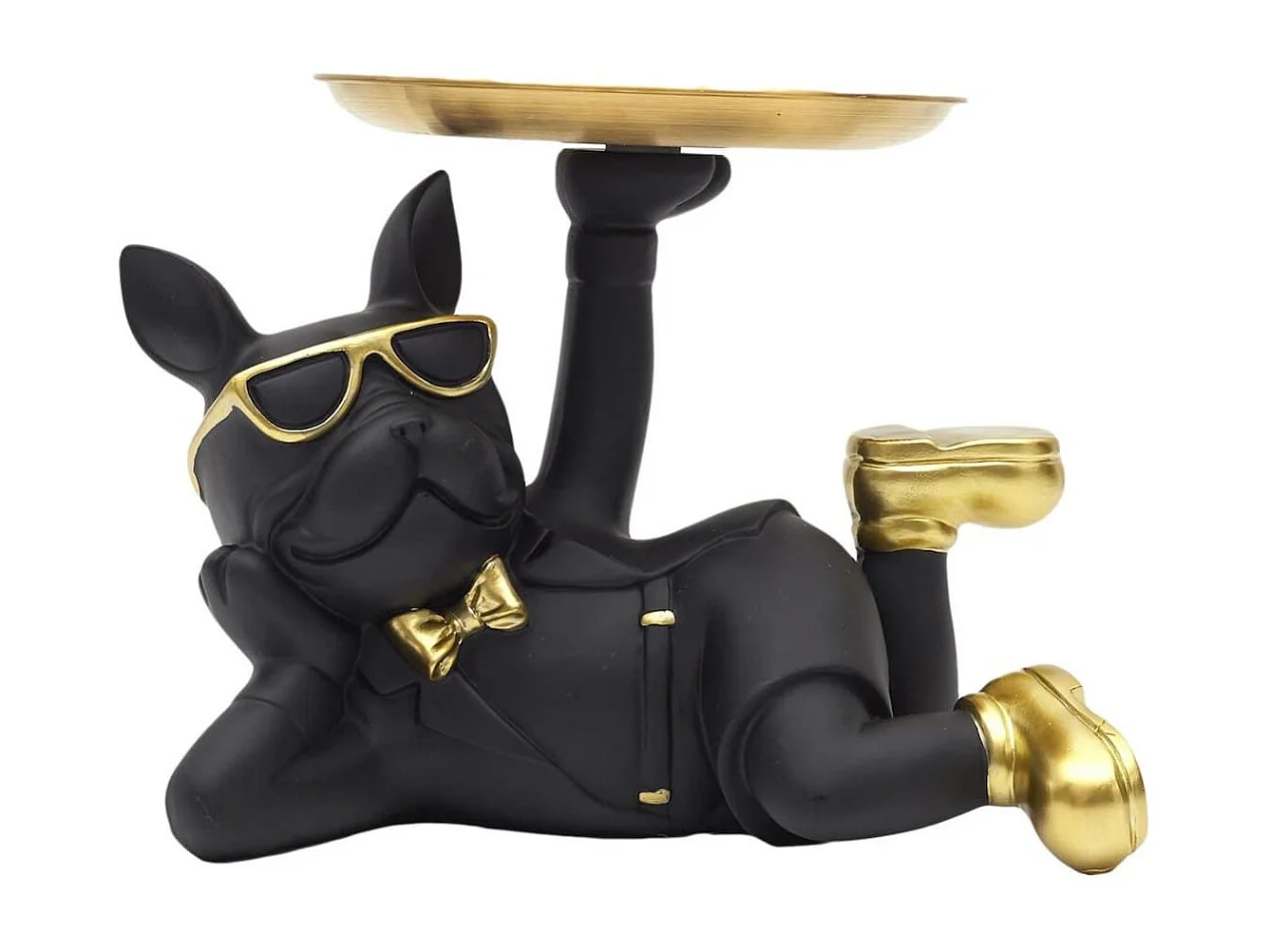 Vide-Poche bulldog couché noir et or plateau servi