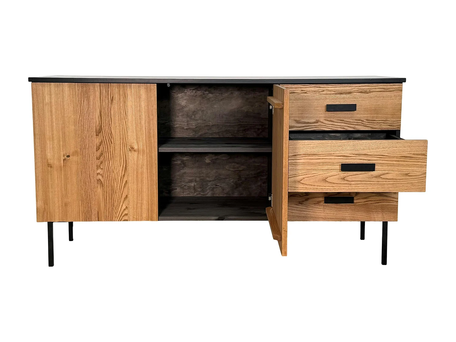 Buffet bas 2 portes en bois bicolore, façade ondulée TARAN