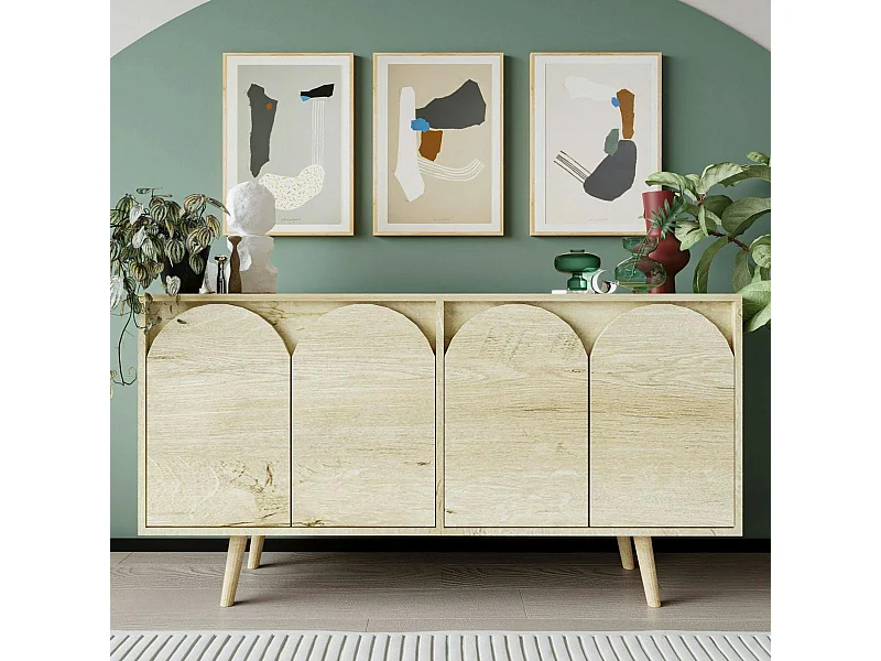 Buffet salle à manger 4 portes courbes effet bois VAREN