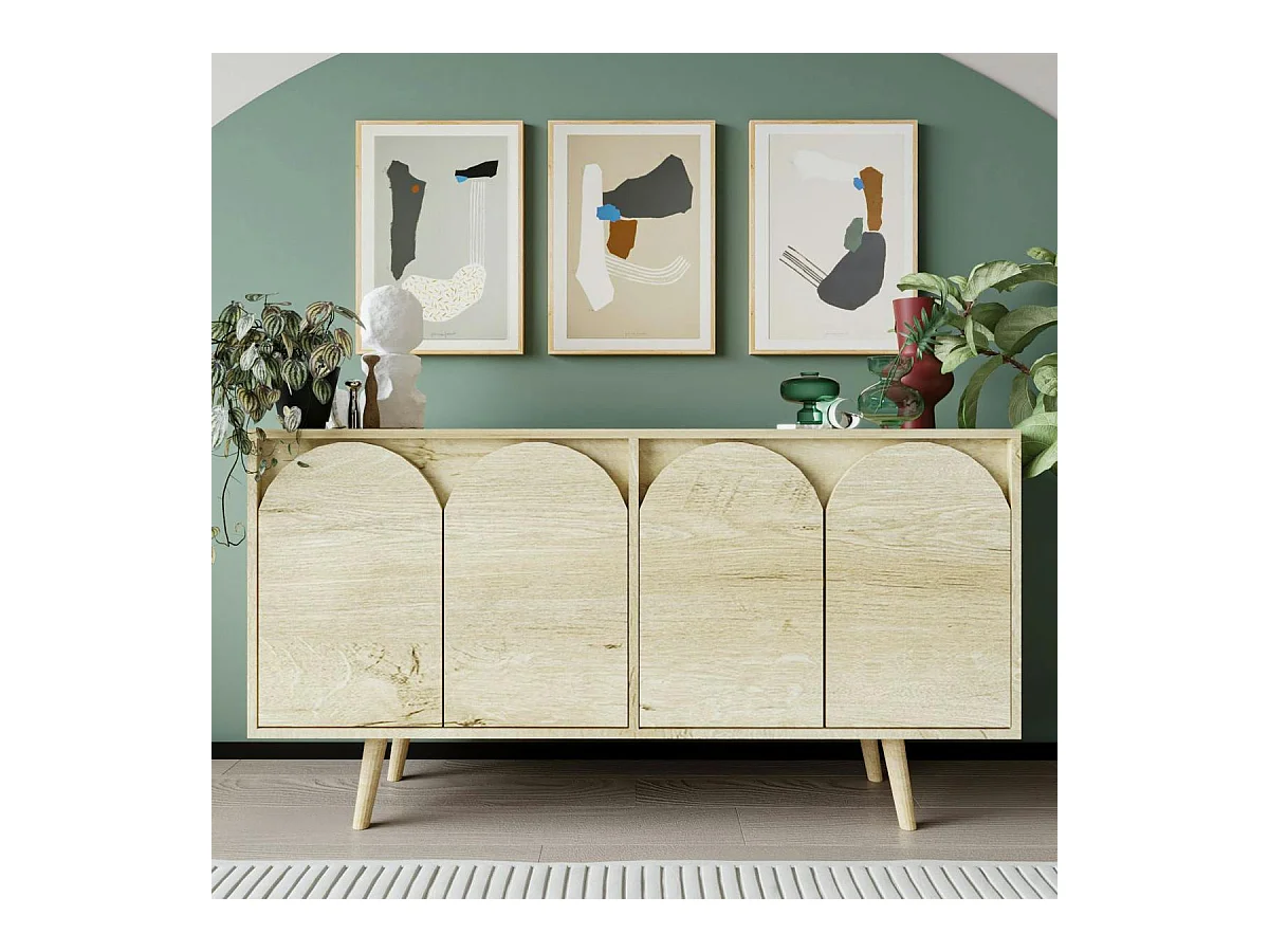 Buffet salle à manger 4 portes courbes effet bois VAREN