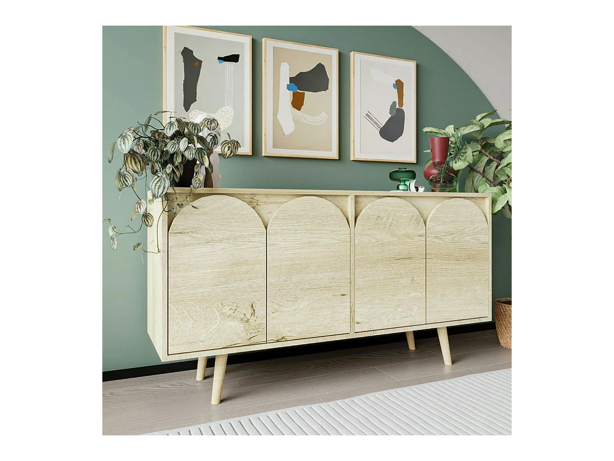 Buffet salle à manger 4 portes courbes effet bois VAREN