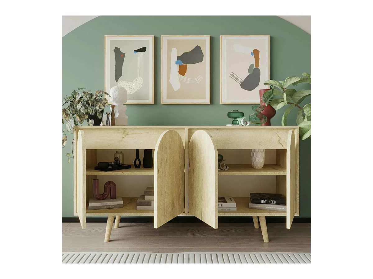 Buffet salle à manger 4 portes courbes effet bois VAREN