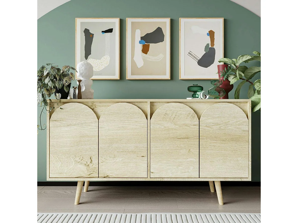 Buffet salle à manger 4 portes courbes effet bois VAREN