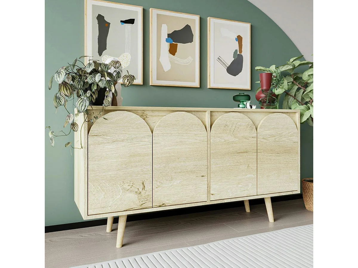 Buffet salle à manger 4 portes courbes effet bois VAREN