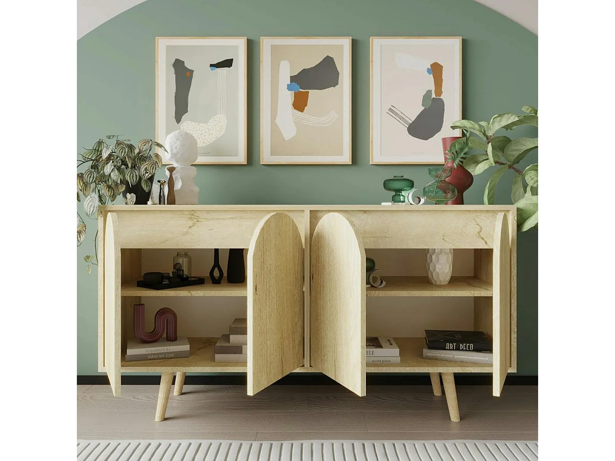 Buffet salle à manger 4 portes courbes effet bois VAREN