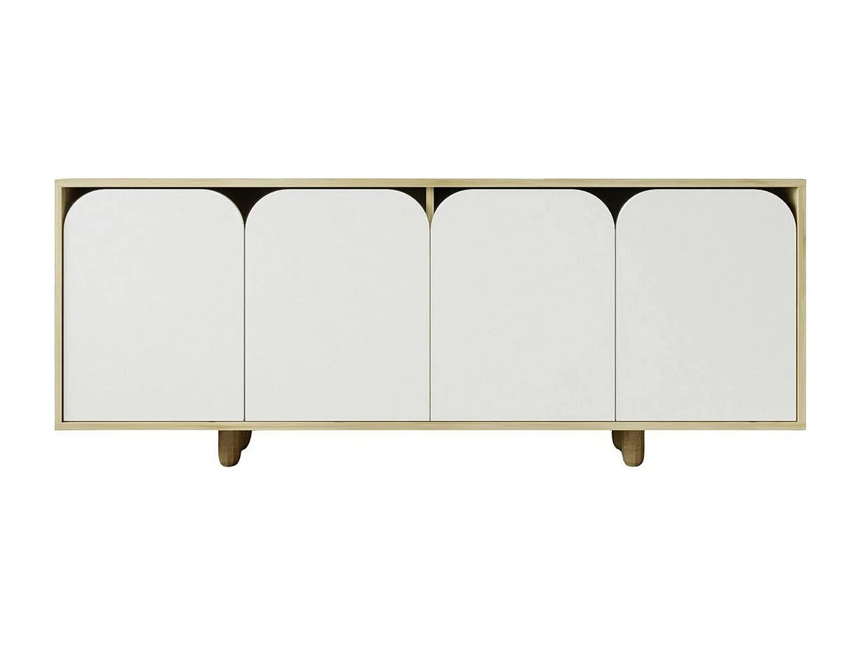 Buffet bas moderne effet bois 4 portes blanches VAREN