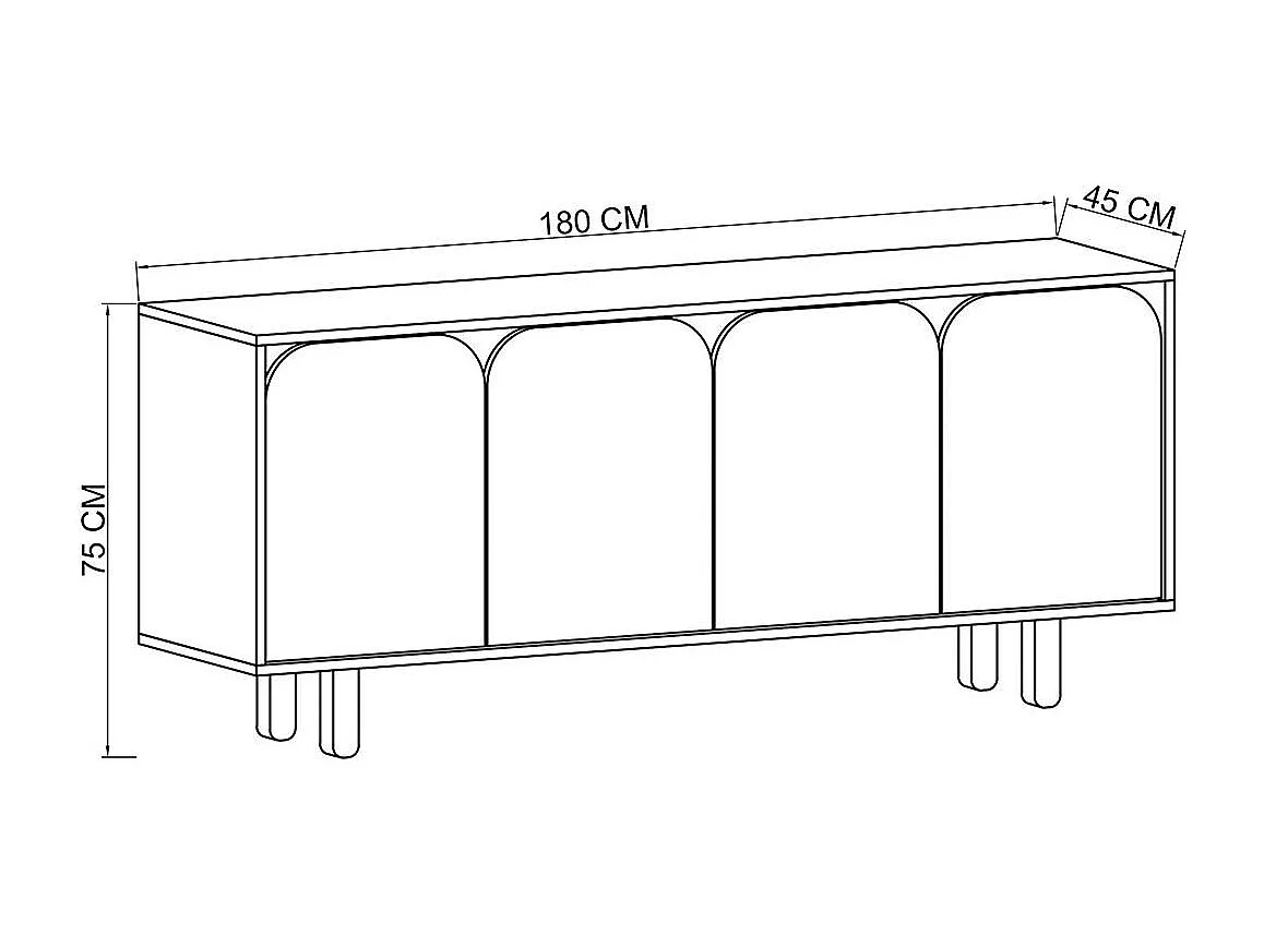 Buffet bas moderne effet bois 4 portes blanches VAREN