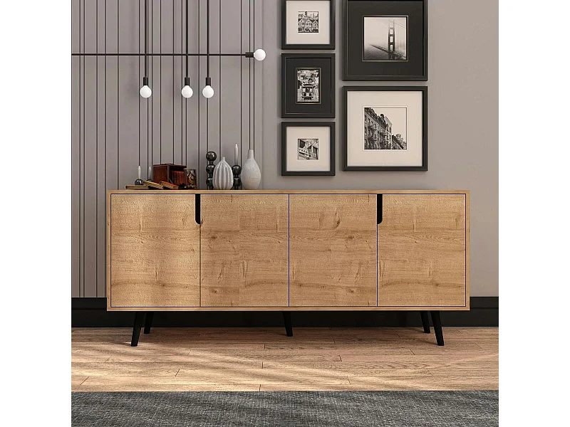 Buffet salle à manger effet bois 4 poignées intégrées MARFA