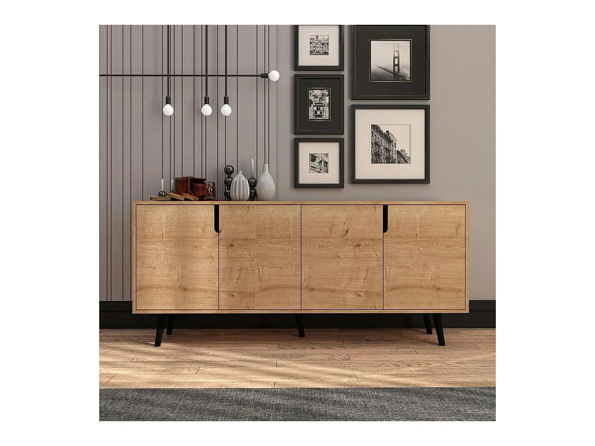 Buffet salle à manger effet bois 4 poignées intégrées MARFA