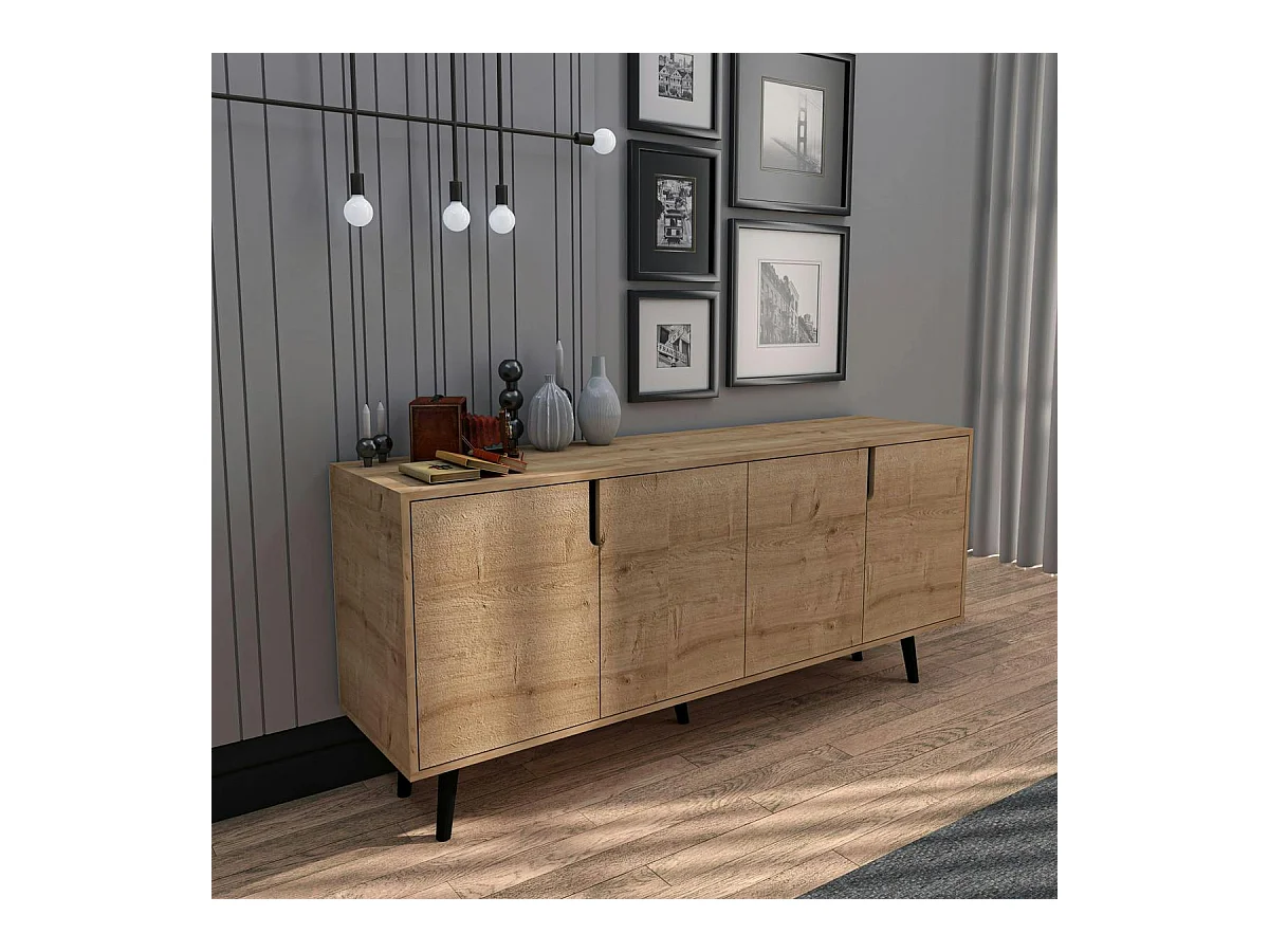 Buffet salle à manger effet bois 4 poignées intégrées MARFA