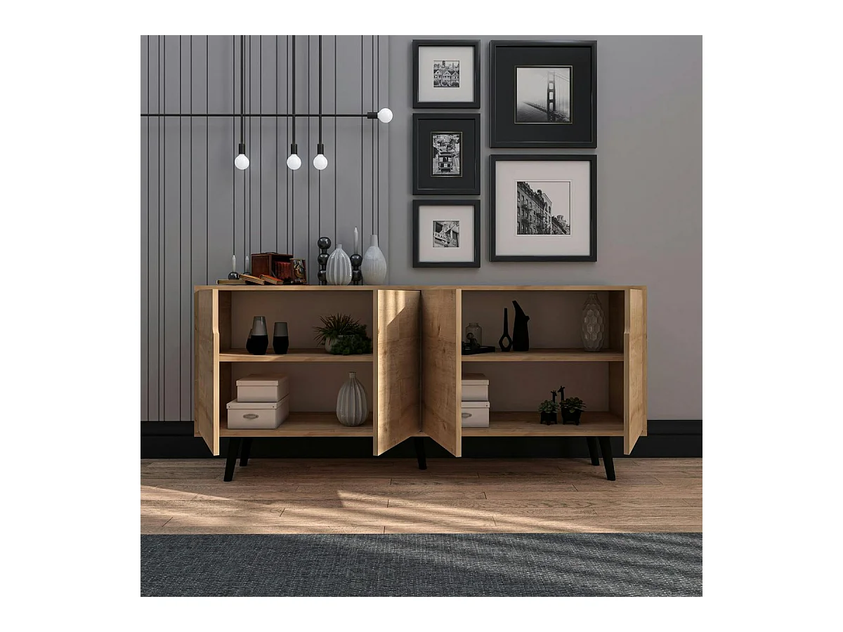 Buffet salle à manger effet bois 4 poignées intégrées MARFA