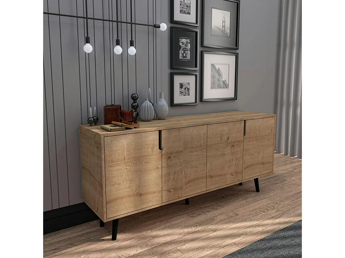 Buffet salle à manger effet bois 4 poignées intégrées MARFA