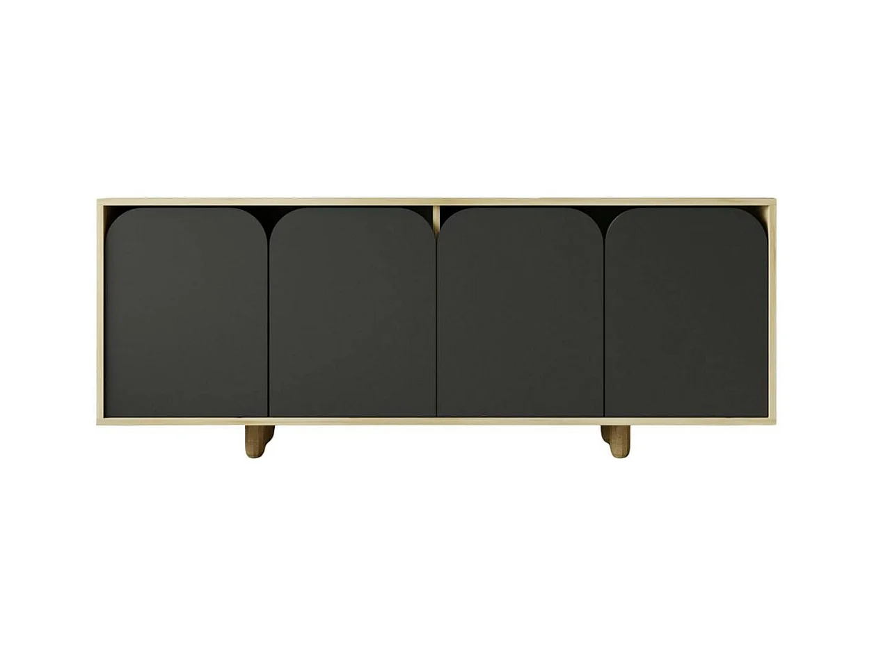 Buffet bas moderne effet bois 4 portes anthracites VAREN