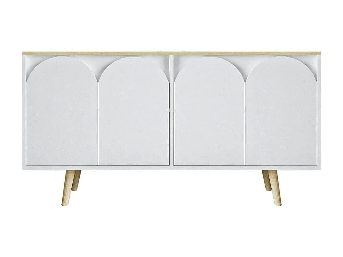 Buffet blanc 4 portes courbes et plateau effet bois VAREN
