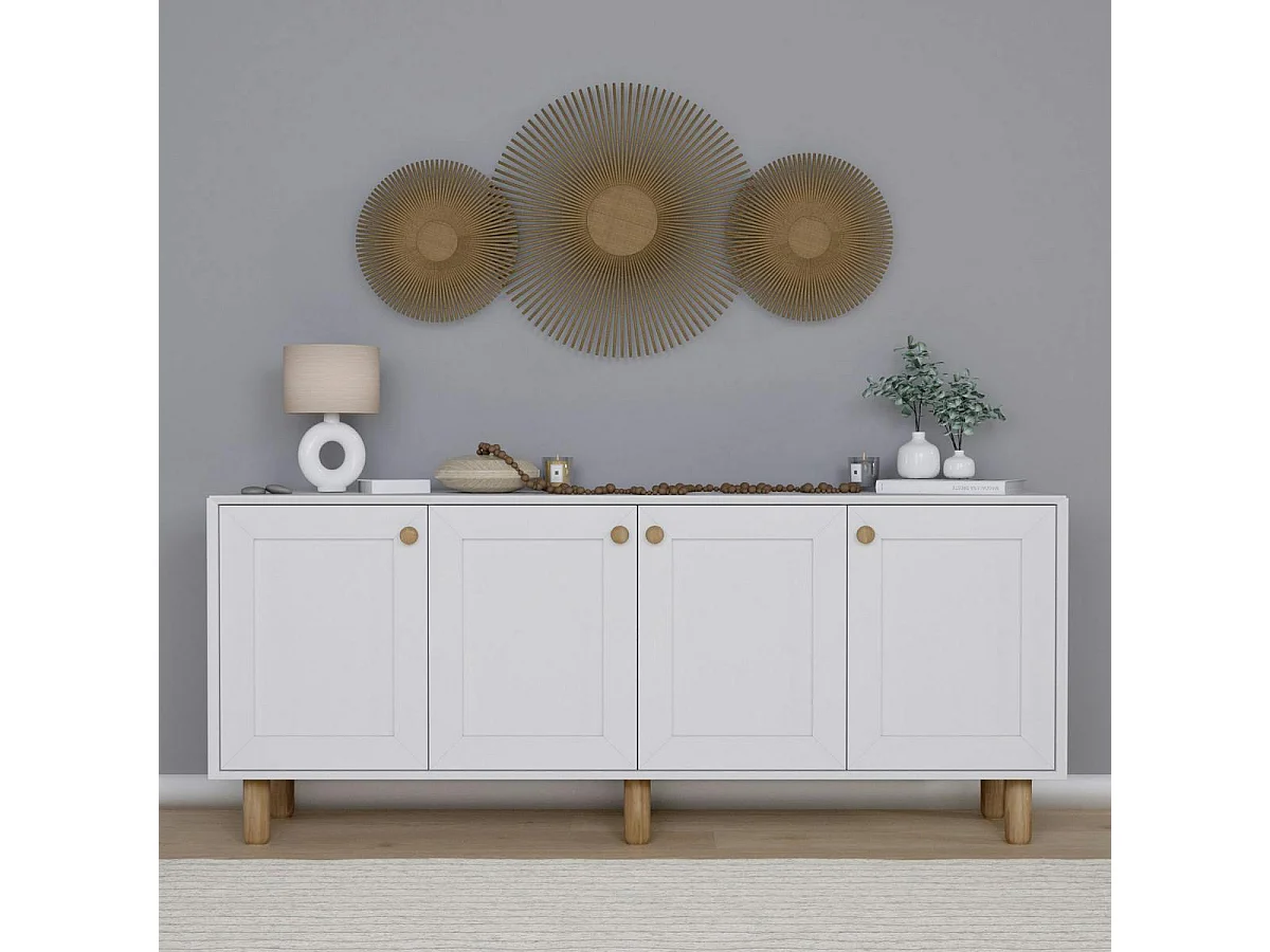 Buffet salle à manger blanc 4 portes à détail cadre VAREN