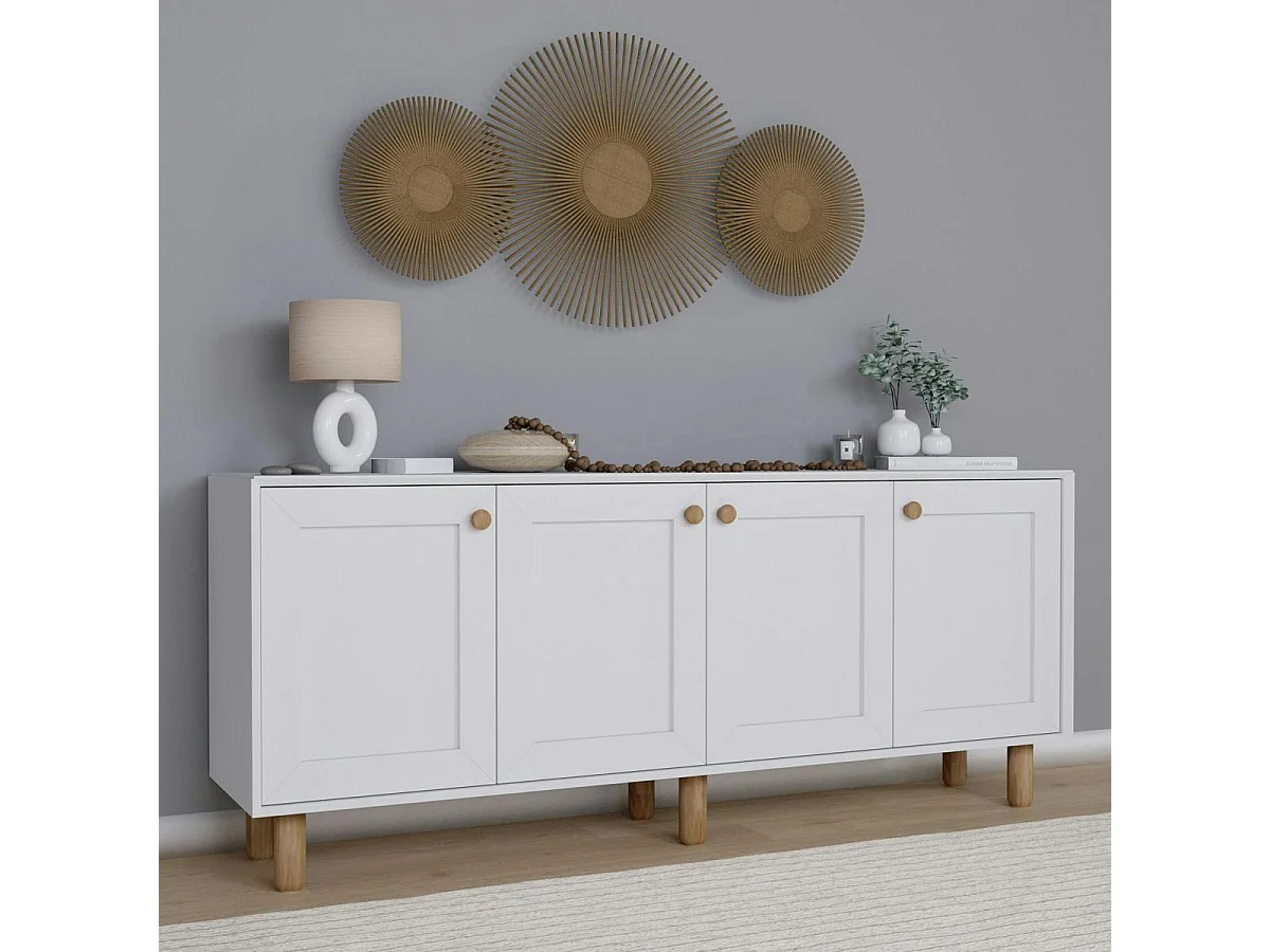 Buffet salle à manger blanc 4 portes à détail cadre VAREN