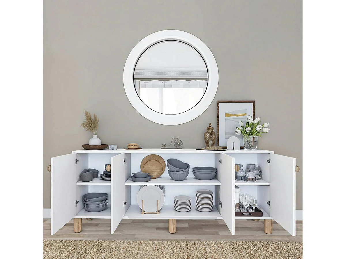 Buffet salle à manger blanc 4 portes à détail cadre VAREN