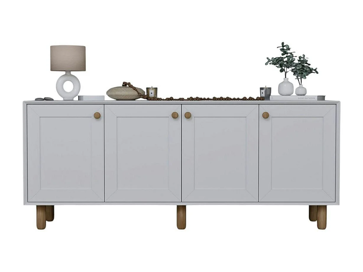 Buffet salle à manger blanc 4 portes à détail cadre VAREN