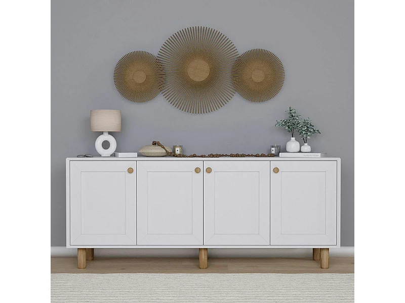 Buffet salle à manger blanc 4 portes à détail cadre VAREN