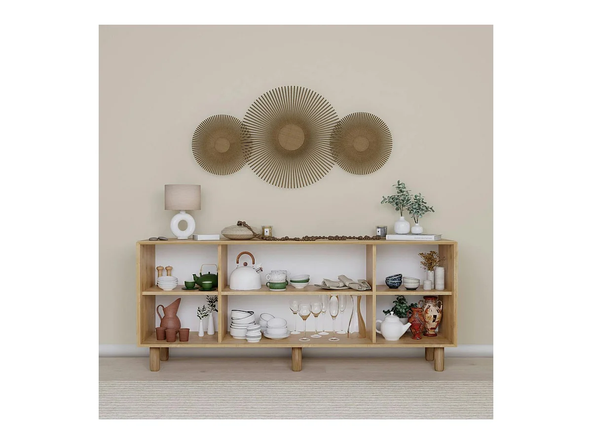 Buffet salle à manger moderne effet bois détail cannage VAREN