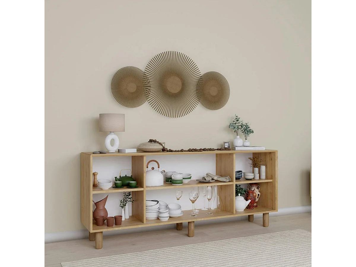 Buffet salle à manger moderne effet bois détail cannage VAREN